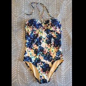 J. Crew One-Piece Halter Swimsuit- Flattering watercolor pattern